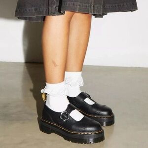 Adina flower Dr. Martens Black Leather Buckle Flats